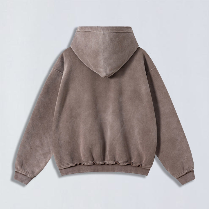 400g Raw edge distress full-zip hoodie