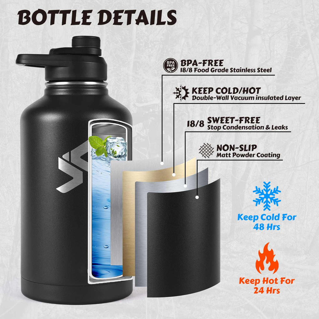 Votagoo 64Oz Half Gallon Stainless Steel Insulated Tactical Water Bottle with Metal Military Water Bottle Tactical Carrier Bag-1