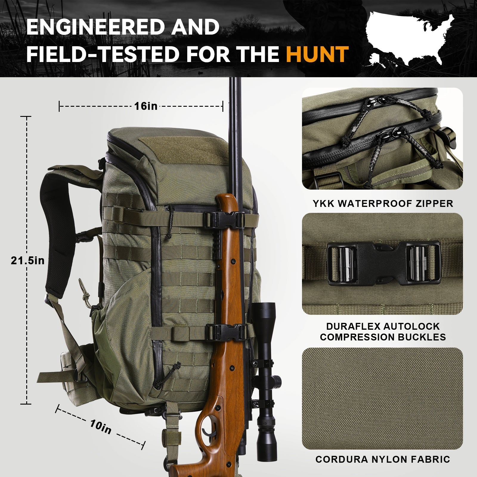 VOTAGOO® Hunting Backpack with Rifle/Bow Carry System-1