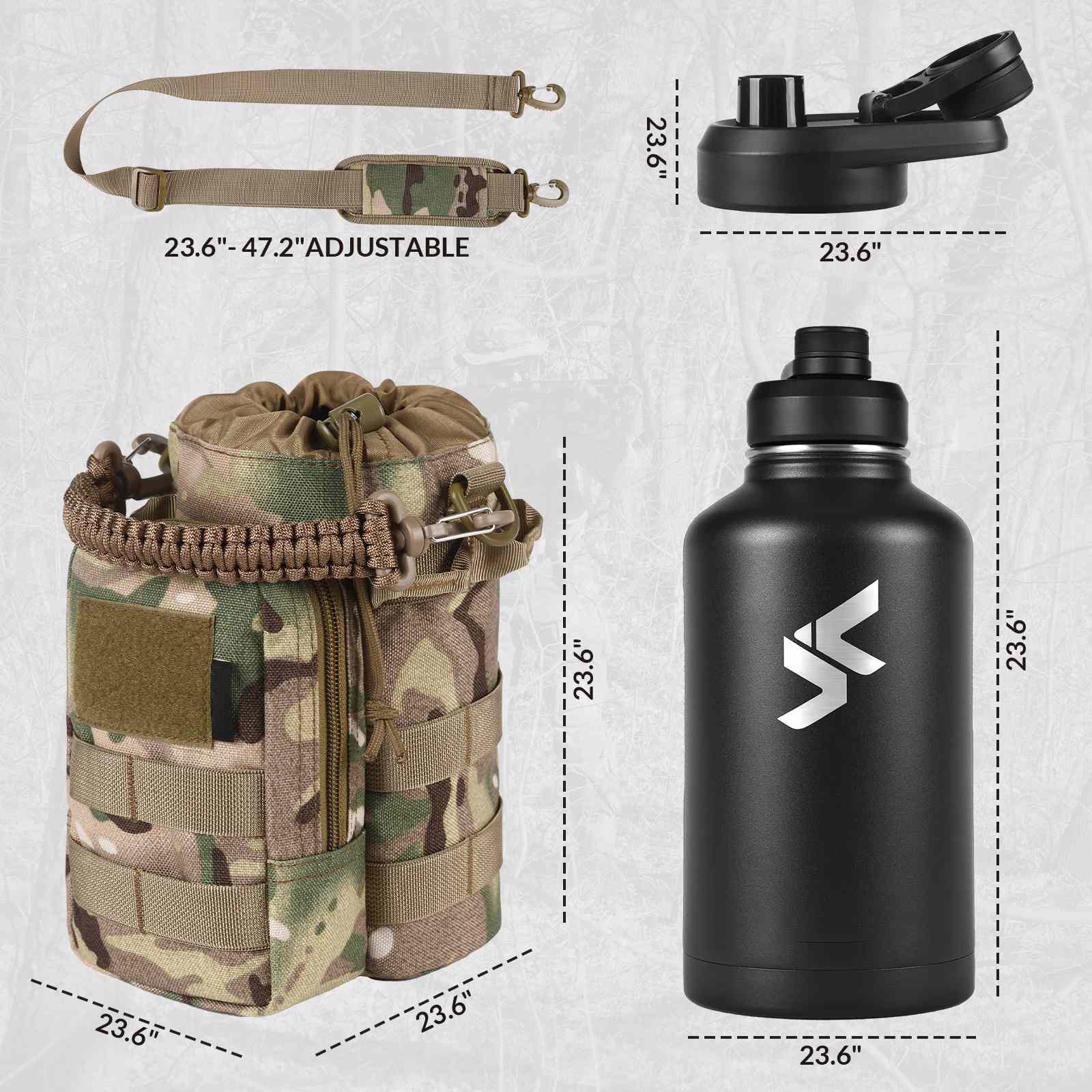 Votagoo 64Oz Half Gallon Stainless Steel Insulated Tactical Water Bottle with Metal Military Water Bottle Tactical Carrier Bag-2
