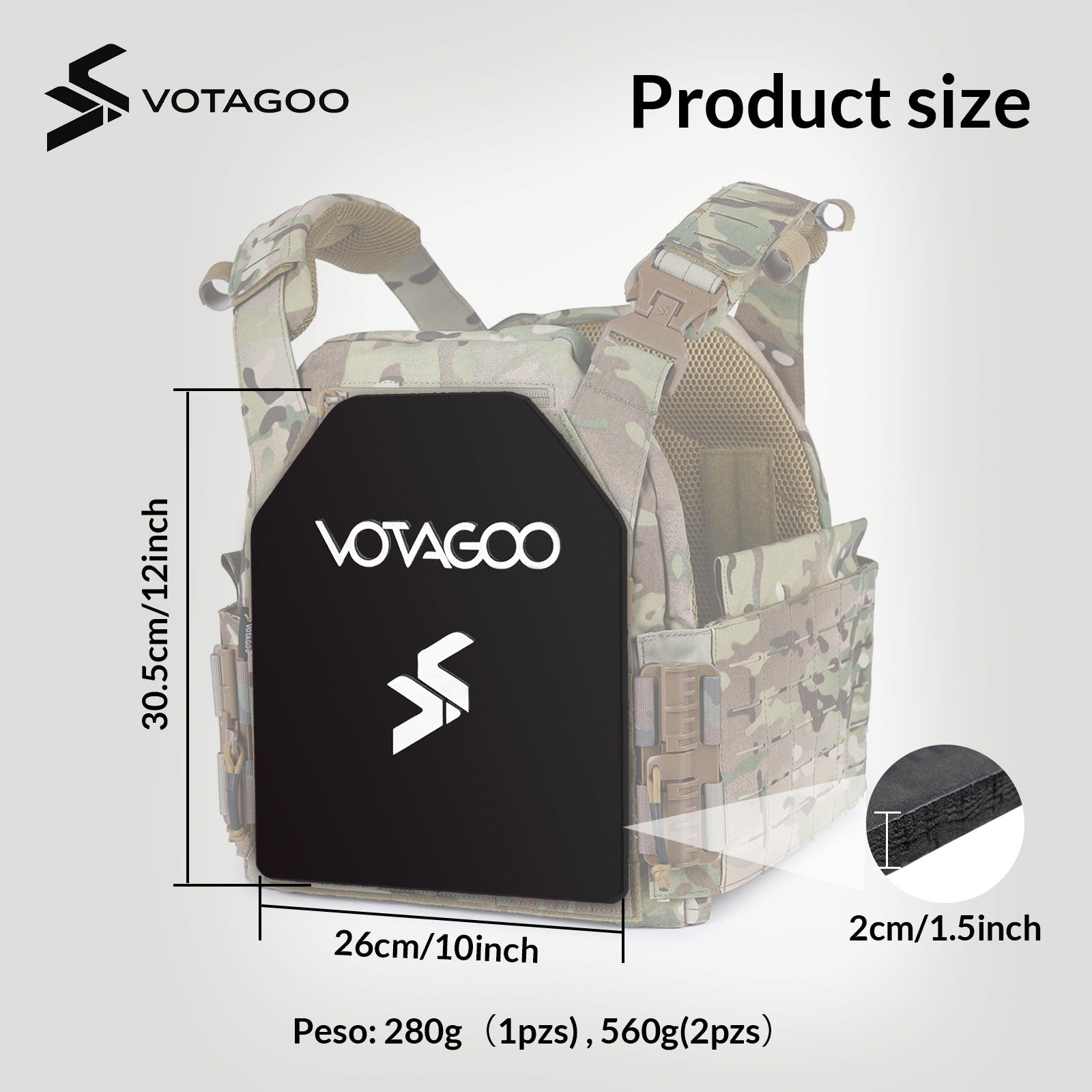 VOTAGOO® Tactical Vest Plug-in Plate 30x24cm (2 Pcs)