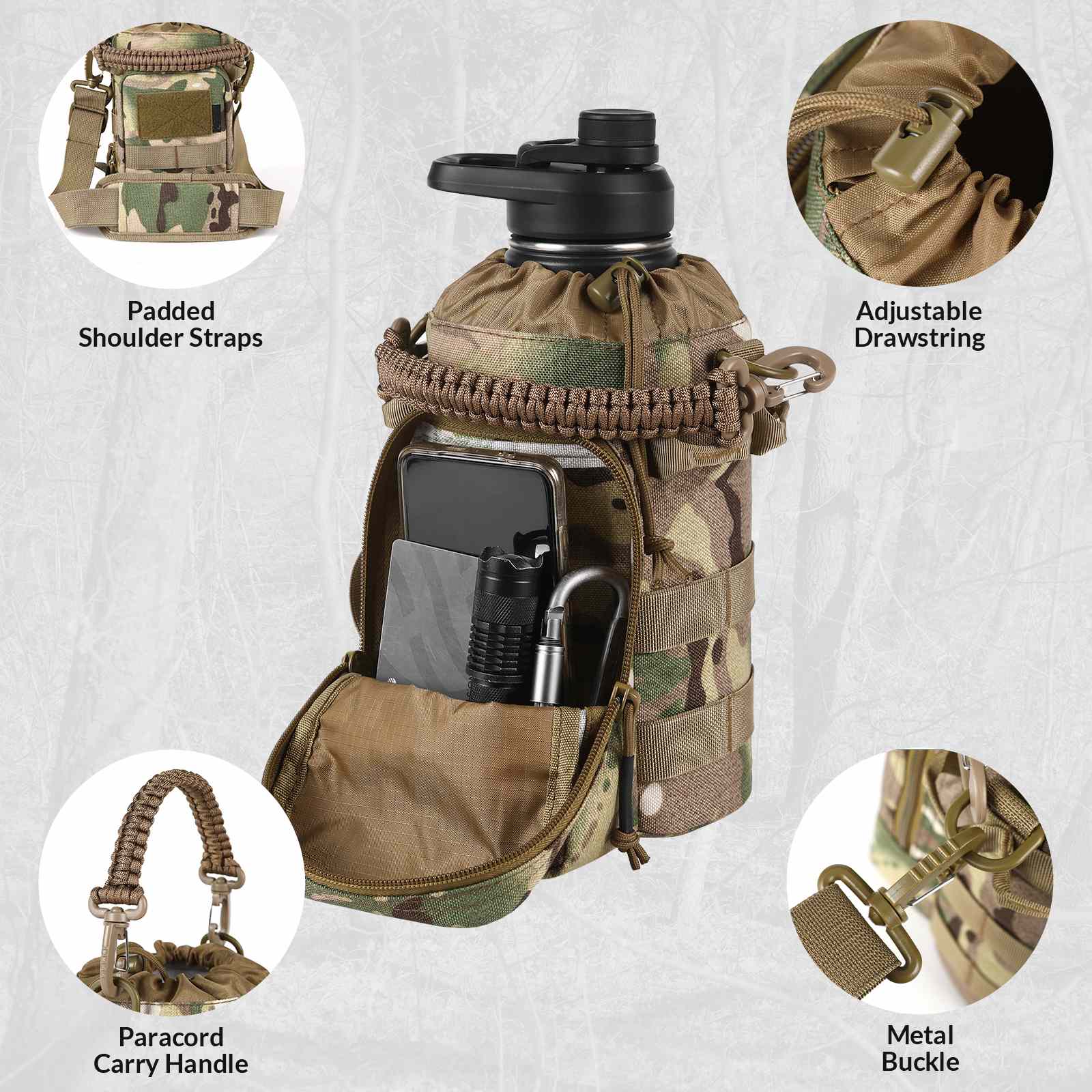 Votagoo 64Oz Half Gallon Stainless Steel Insulated Tactical Water Bottle with Metal Military Water Bottle Tactical Carrier Bag-3