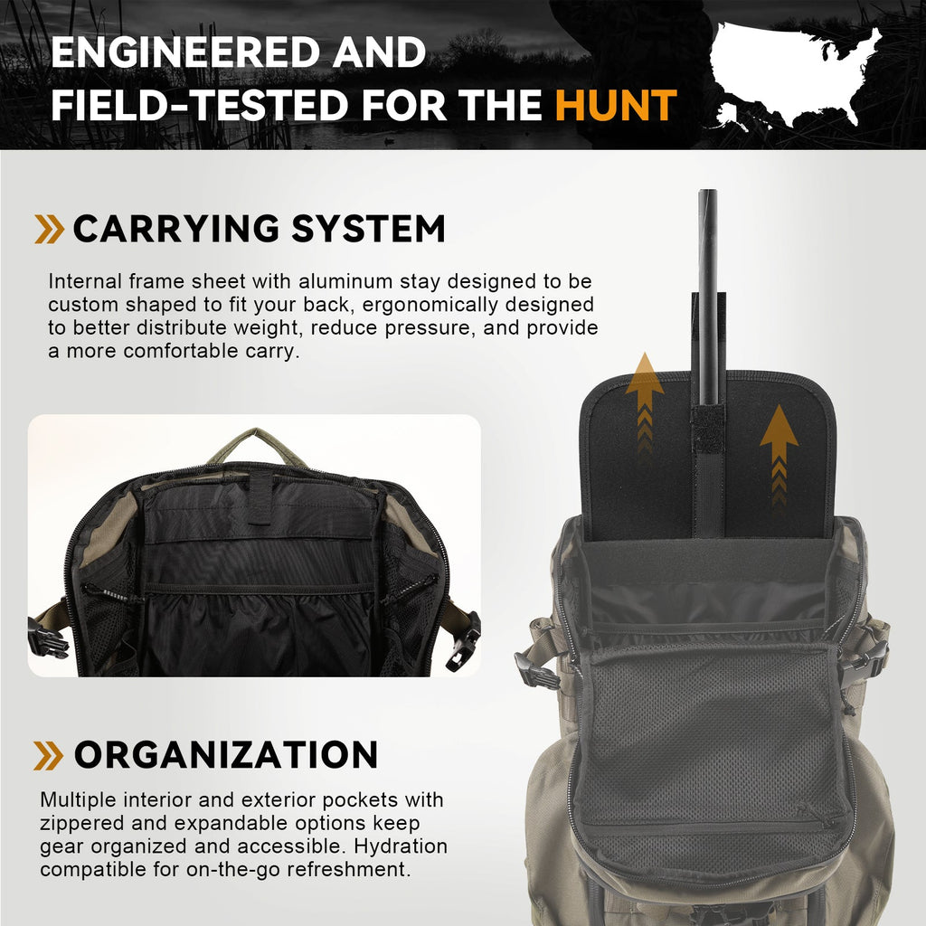 VOTAGOO® Hunting Backpack with Rifle/Bow Carry System-4