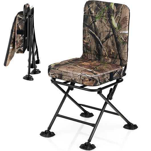 Swivel Folding Chair with Backrest and Padded Cushion-Black