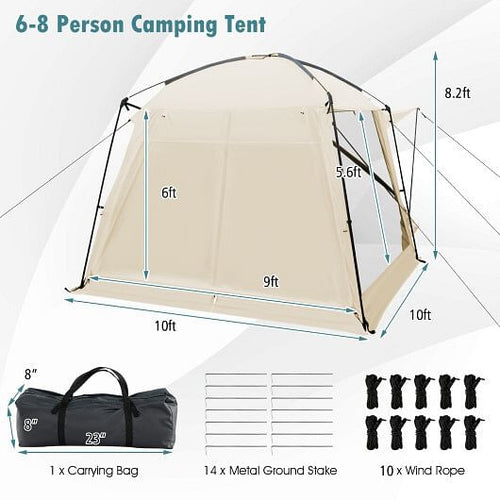10 x 10 Feet Screened Canopy Tent w/ Vestibule and Zippered Door-Beige