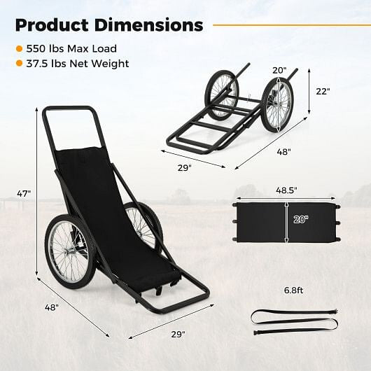550 LBS Folding Deer Game Cart with Polyester Liner for Hunting